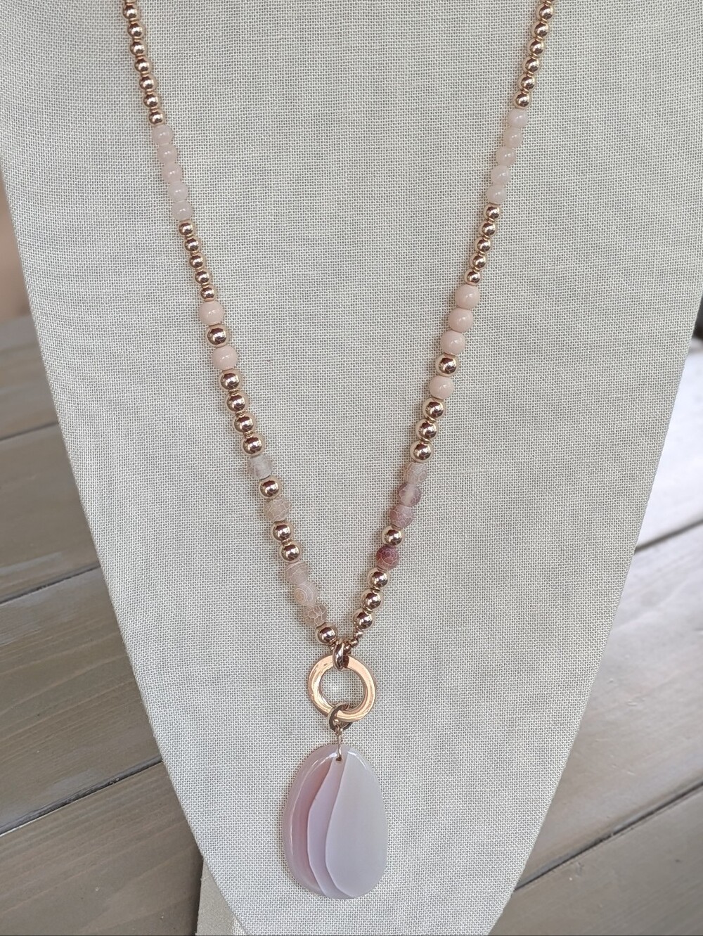 Gold-Tone & Blush Pink Necklace with 4" Statement Pendant